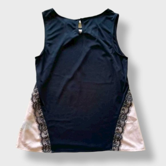 Worthington Petite Women's Lace and Satin Sleeveless Top, PM, Black and Pink - Picture 2 of 3